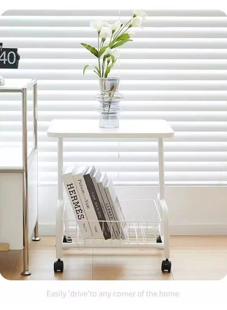 شو وو طاولة قهوة صغيرة متحركة، طاولة جانبية مع سلة تخزين قابلة للإزالة، رف تخزين عتيق، طاولة جانبية صغيرة خفيفة الوزن ومبتكرة، طاولة أريكة لغرفة المعيشة وغرفة النوم وبجانب السرير - Image 3