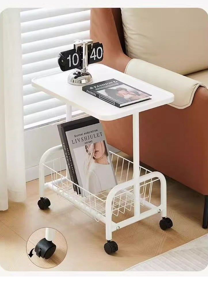 شو وو طاولة قهوة صغيرة متحركة، طاولة جانبية مع سلة تخزين قابلة للإزالة، رف تخزين عتيق، طاولة جانبية صغيرة خفيفة الوزن ومبتكرة، طاولة أريكة لغرفة المعيشة وغرفة النوم وبجانب السرير - Image 2