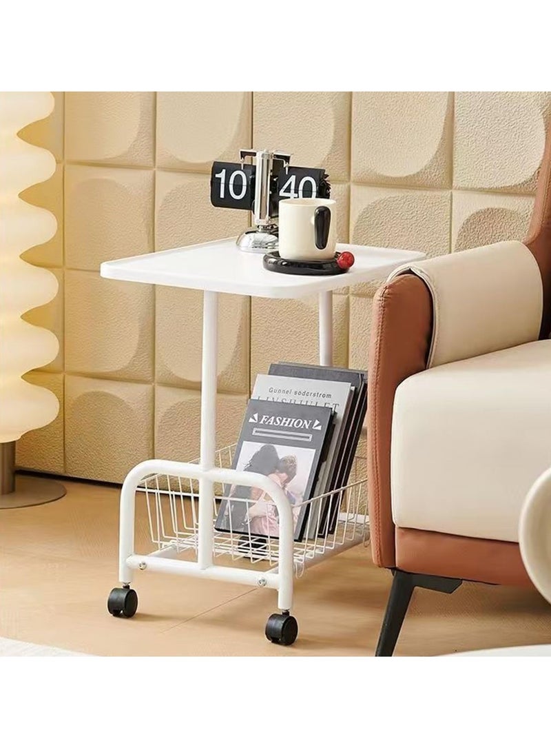 شو وو طاولة قهوة صغيرة متحركة، طاولة جانبية مع سلة تخزين قابلة للإزالة، رف تخزين عتيق، طاولة جانبية صغيرة خفيفة الوزن ومبتكرة، طاولة أريكة لغرفة المعيشة وغرفة النوم وبجانب السرير - Image 4