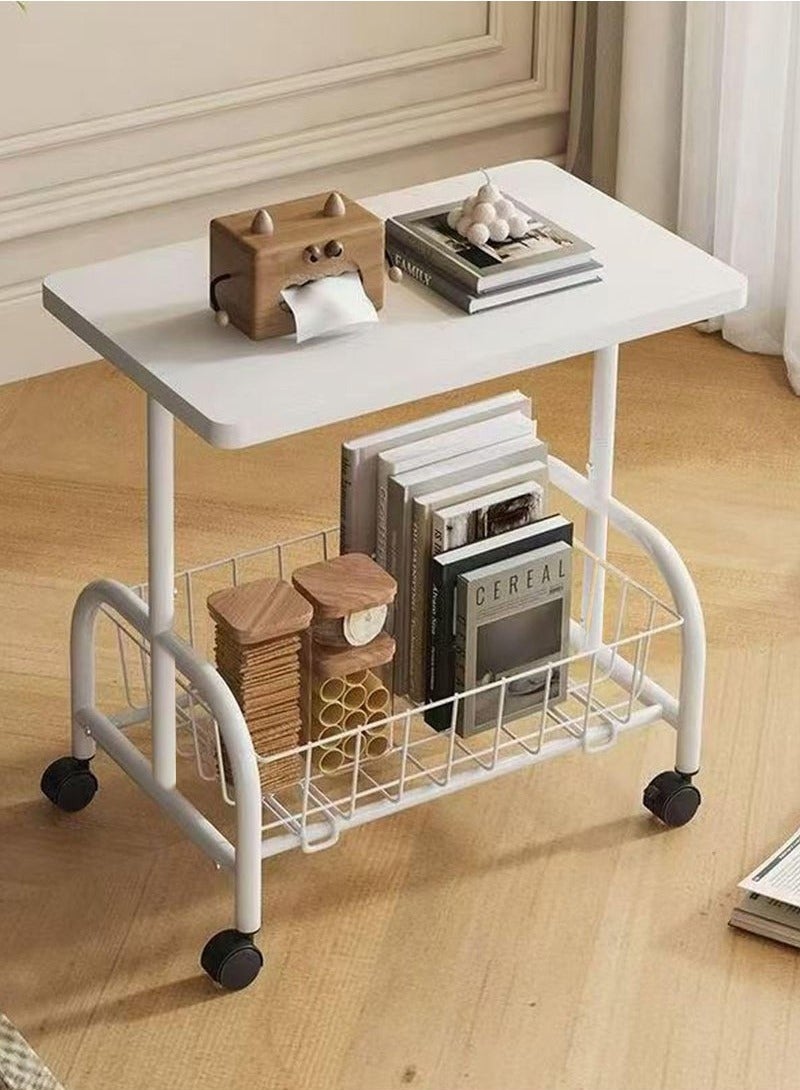 شو وو طاولة قهوة صغيرة متحركة، طاولة جانبية مع سلة تخزين قابلة للإزالة، رف تخزين عتيق، طاولة جانبية صغيرة خفيفة الوزن ومبتكرة، طاولة أريكة لغرفة المعيشة وغرفة النوم وبجانب السرير - Image 1