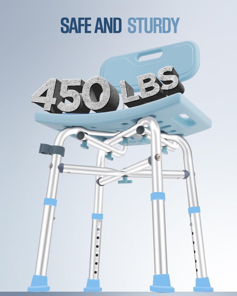 Brosive Shower Chair for Inside Shower - 450lb, Shower Stools with Back for Elderly Seniors, Shower Benches for Adults, Bath Chair Shower Benches for The Disabled,Shower Seats, Blue Tub Chair - Image 3