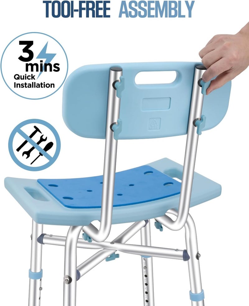 Brosive Shower Chair for Inside Shower - 450lb, Shower Stools with Back for Elderly Seniors, Shower Benches for Adults, Bath Chair Shower Benches for The Disabled,Shower Seats, Blue Tub Chair - Image 5