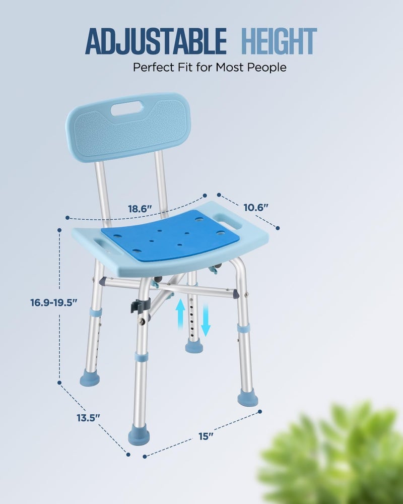 Brosive Shower Chair for Inside Shower - 450lb, Shower Stools with Back for Elderly Seniors, Shower Benches for Adults, Bath Chair Shower Benches for The Disabled,Shower Seats, Blue Tub Chair - Image 4