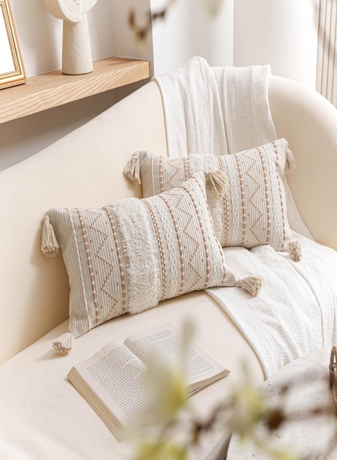 BlissBlush Decorative Lumbar Throw Pillow Cover 12x20 Combo Set of 2 Cream Neutral White Rectangular Boho Accent Pillowcase Farmhouse Cushion for Couch Sofa Bedroom Living Home Décor Cover ONLY - Image 4