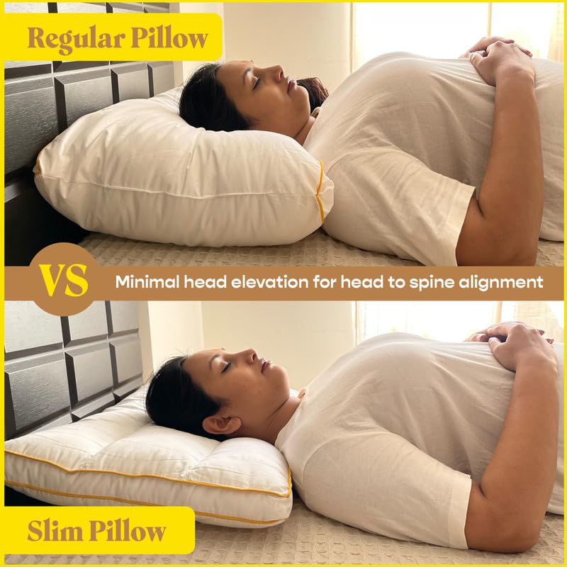 SleepyCat Slim Pillow with Microfiber Designed for Neck and Spine Alignment Ideal for Minimal Elevation Luxe Microfibre Pillow Machine Washable 1Piece Standard Size 26x16 inches - Image 2