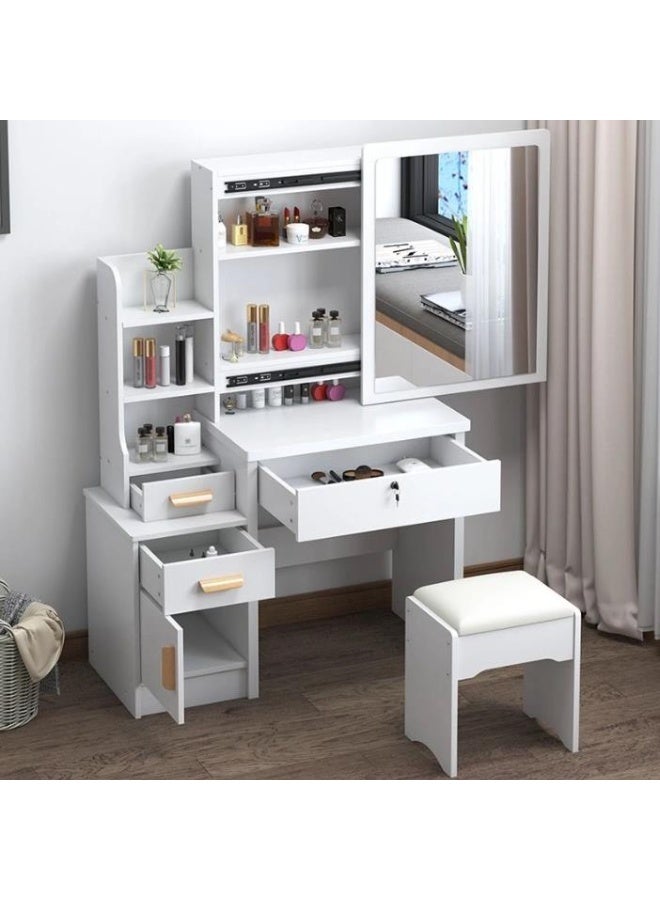 Vanity Desk Chair Set with Mirror, Makeup Table with Stool, Dressing Table with Storage Drawer Shelves, Vanity Table with Lots Storage for Bedroom (White) - Image 3