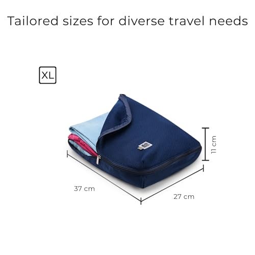 EUME Set of 4 Storage Pods - Travel Organiser Pouch| Durable Fits Into Pocket Cloth Organizer for Storage | Toiletry Bag for Men & Women | Spacious Organiser Bags for Clothes | (4XL) Navy Blue - Image 5