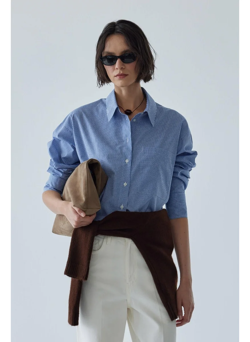سود كوليكشن Blue Sortie Gingham Oversize Shirt