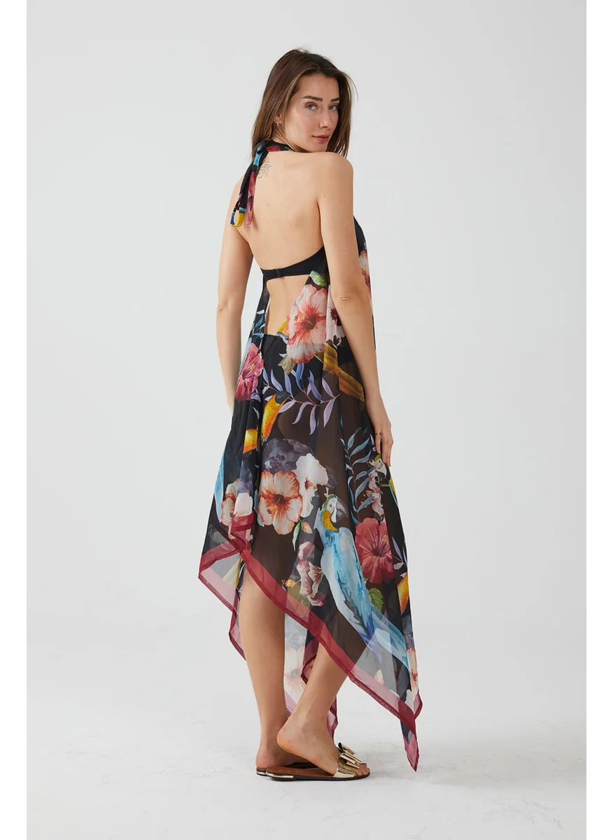 Ays Home Fashion Tropical Pattern Black Beach Dress
