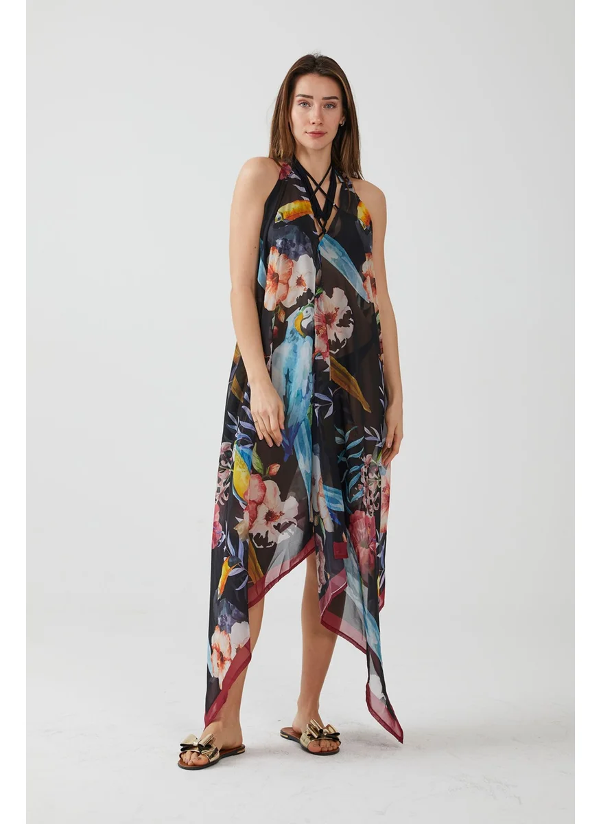 Ays Home Fashion Tropical Pattern Black Beach Dress