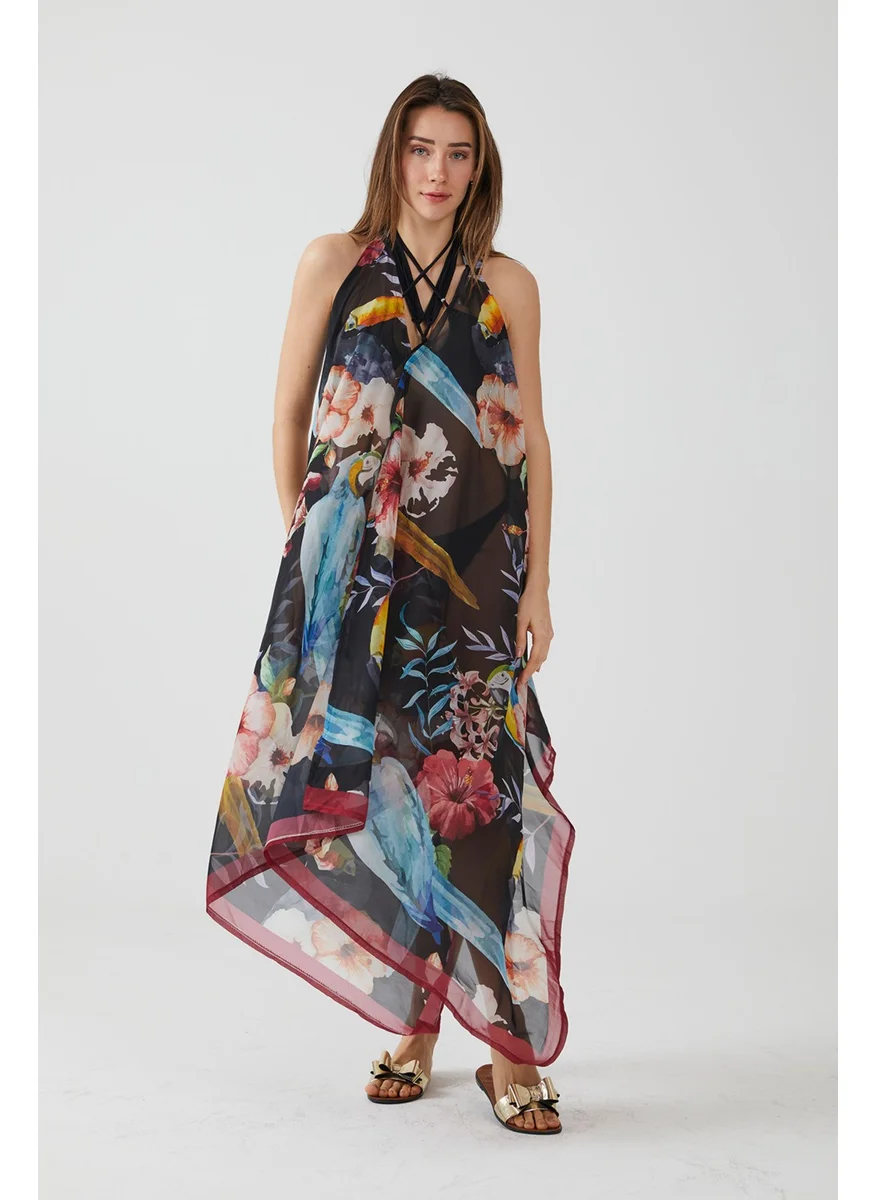Ays Home Fashion Tropical Pattern Black Beach Dress