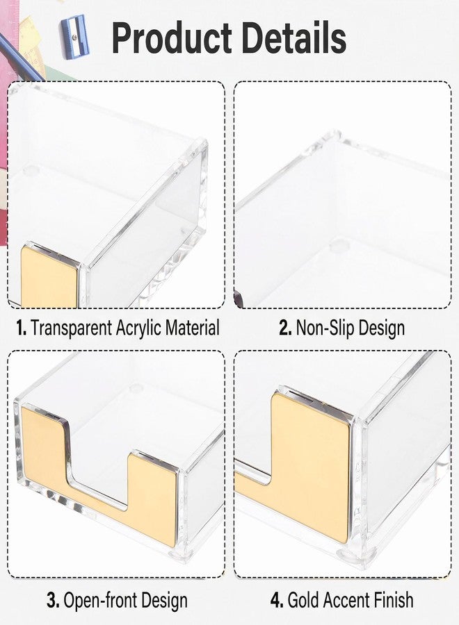 SXoonKing Gold Sticky Note Holder, Gold Post Note Holder for Desk, Acrylic Sticky Notes Dispenser Memo Pad Post Organizer, Clear Acrylic Desk Accessories Aesthetic Office Supplies for Desk Home Office School - Image 3