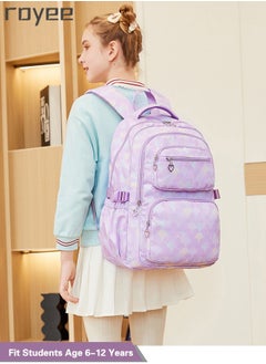 Royee 3PCS School Backpack Set with Lunch Bag and Pencil Bag, Geometric Print Lightweight Book Bag for Primary School Girl,Purple Backpack  - Image 4