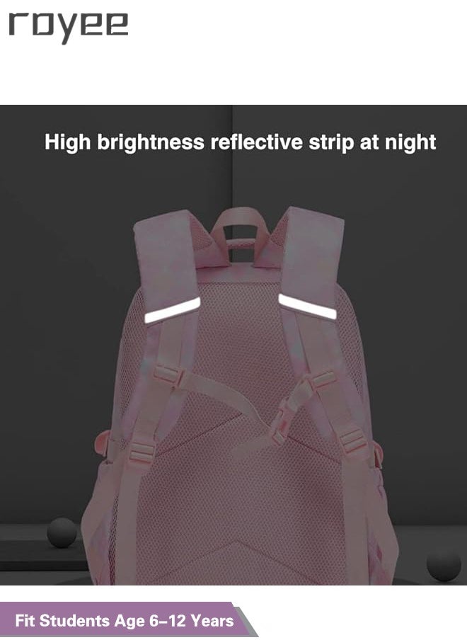 Royee - 3PCS School Backpack Set with Lunch Bag and Pencil Bag, Geometric Print Lightweight Book Bag for Primary School Girl,Purple Backpack - Image 1