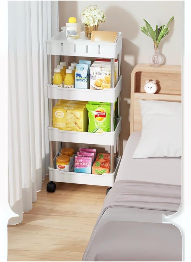 Multi-layer storage cart with wheels, ideal for kitchen and bathroom, white