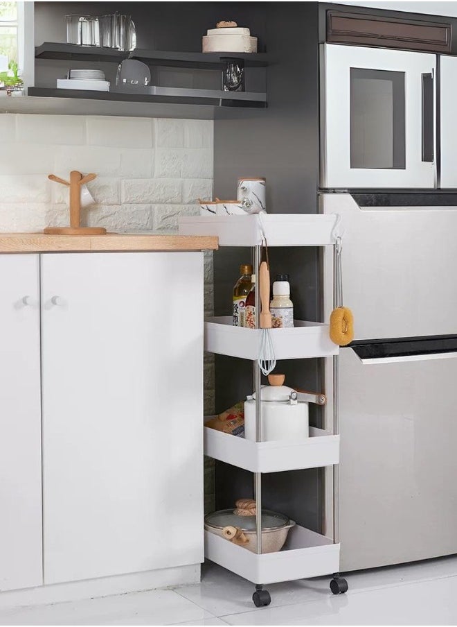 Multi-layer storage cart with wheels, ideal for kitchen and bathroom, white