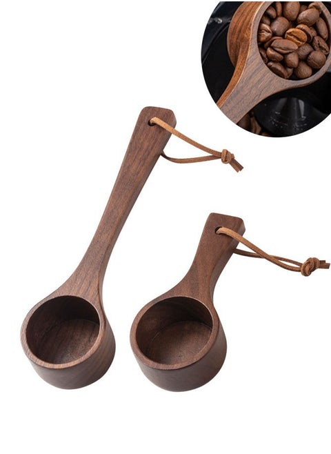 Wooden coffee bean spoon, black walnut long and short handle, measuring spoon, powder seasoning measuring spoon, teaspoon, set of 2