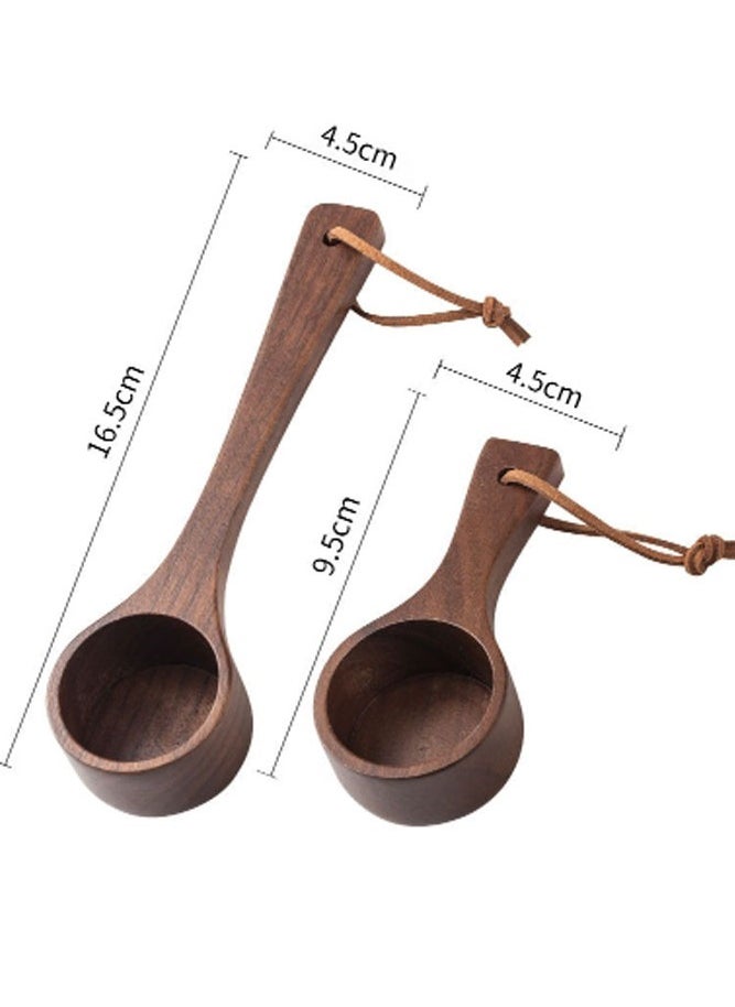 INSENSE - Wooden coffee bean spoon, black walnut long and short handle, measuring spoon, powder seasoning measuring spoon, teaspoon, set of 2 - Image 1