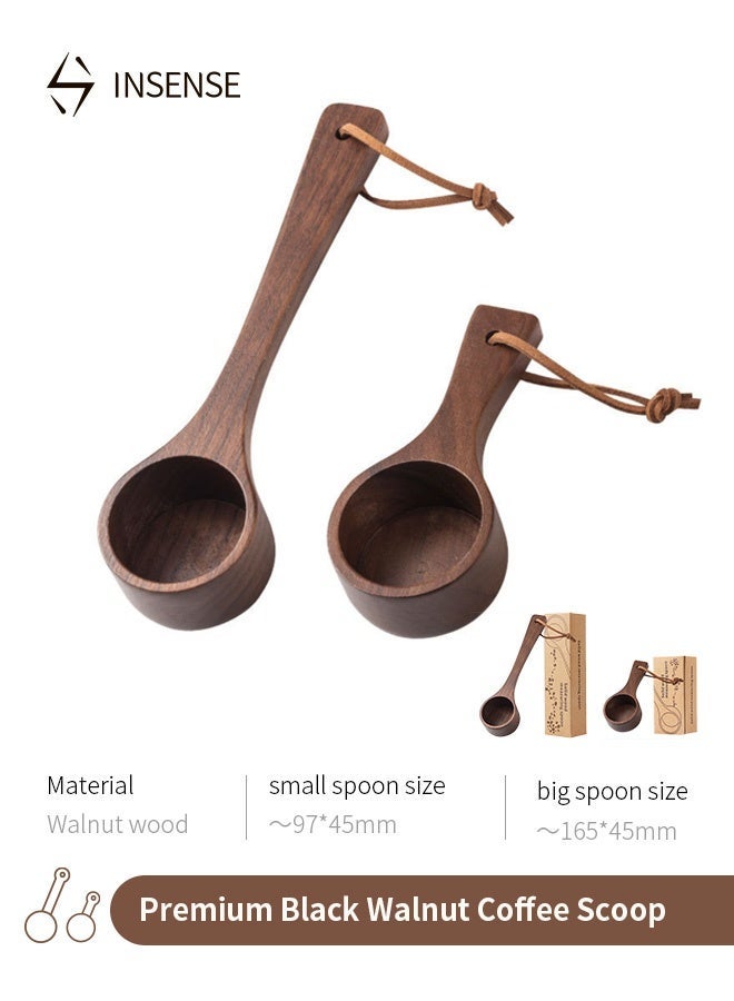 بالمعنى طقم ملاعق قياس قهوة من خشب الجوز الأسود الفاخر من - قطعتين بمقبض طويل وقصير للقهوة، البودرة، والتوابل - Image 1