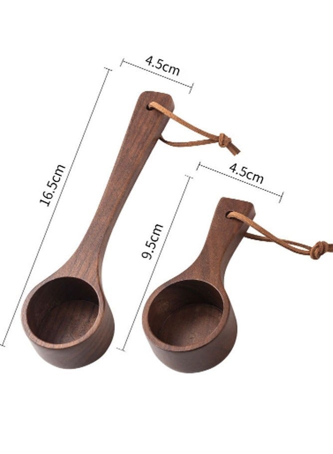 بالمعنى طقم ملاعق قياس قهوة من خشب الجوز الأسود الفاخر من - قطعتين بمقبض طويل وقصير للقهوة، البودرة، والتوابل - Image 3