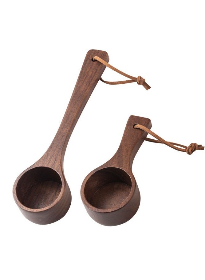 بالمعنى طقم ملاعق قياس قهوة من خشب الجوز الأسود الفاخر من - قطعتين بمقبض طويل وقصير للقهوة، البودرة، والتوابل - Image 4