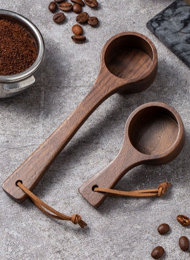 بالمعنى طقم ملاعق قياس قهوة من خشب الجوز الأسود الفاخر من - قطعتين بمقبض طويل وقصير للقهوة، البودرة، والتوابل - Image 5