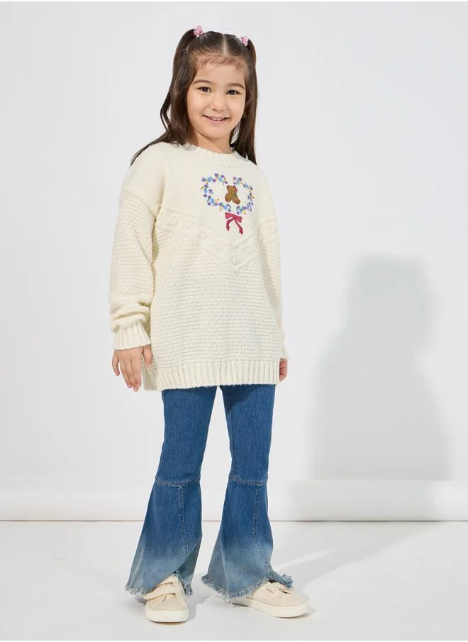 Styli Embroidery Pattern Textured Knit Sweater