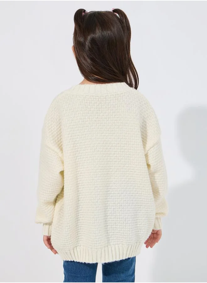 Styli Embroidery Pattern Textured Knit Sweater