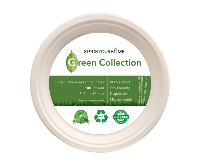 Stock Your Home Commercially Compostable 6 Inch Paper (100 Pack), Natural Disposable Bagasse, Eco-Friendly Made of Sugarcane Fiber - Image 5