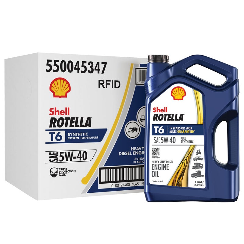 Shell Rotella T6 Full Synthetic 5W-40 Diesel Engine Oil, 1 Gallon (3 Pack) - Image 1