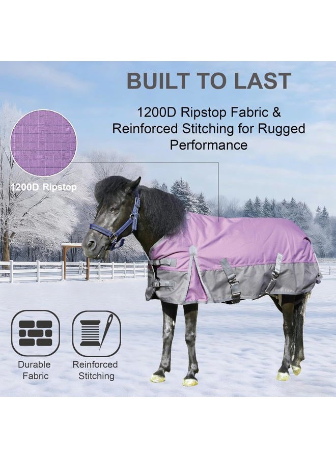 Gallopoff 1200D Ripstop Mini Horse/Pony Blanket, Medium Weight 200g Fill - Waterproof Breathable Warm Winter Turnout Blanket for Foal/Weanling/Yearling/Donkey/Mule Violetgrey 36 - Image 4