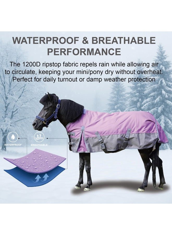 Gallopoff 1200D Ripstop Mini Horse/Pony Blanket, Medium Weight 200g Fill - Waterproof Breathable Warm Winter Turnout Blanket for Foal/Weanling/Yearling/Donkey/Mule Violetgrey 36 - Image 2