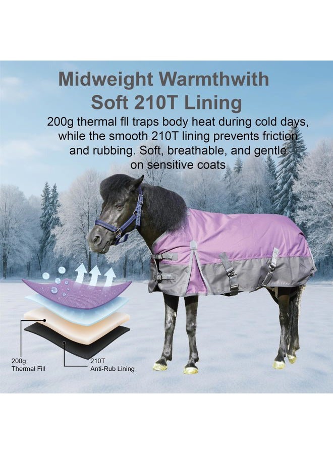 Gallopoff 1200D Ripstop Mini Horse/Pony Blanket, Medium Weight 200g Fill - Waterproof Breathable Warm Winter Turnout Blanket for Foal/Weanling/Yearling/Donkey/Mule Violetgrey 36 - Image 3