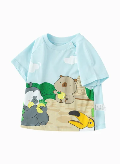 Balabala Baby Unisex Round v-neck short-sleeved T-shirt