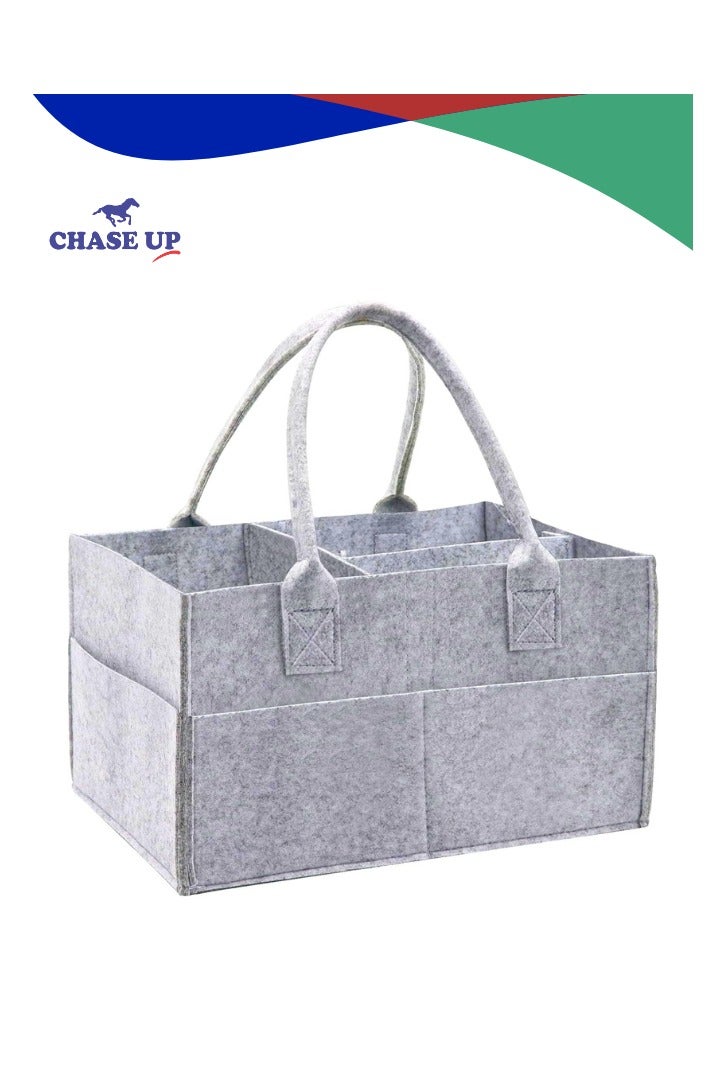 Chase Up Grey Felt Baby Diaper Caddy Nursery Storage Wipes Bag Nappy Organizer Container (Grey) - Image 1
