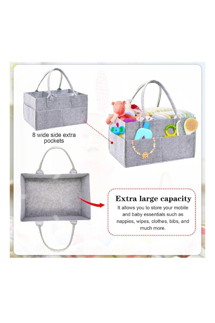 Chase Up Grey Felt Baby Diaper Caddy Nursery Storage Wipes Bag Nappy Organizer Container (Grey) - Image 2