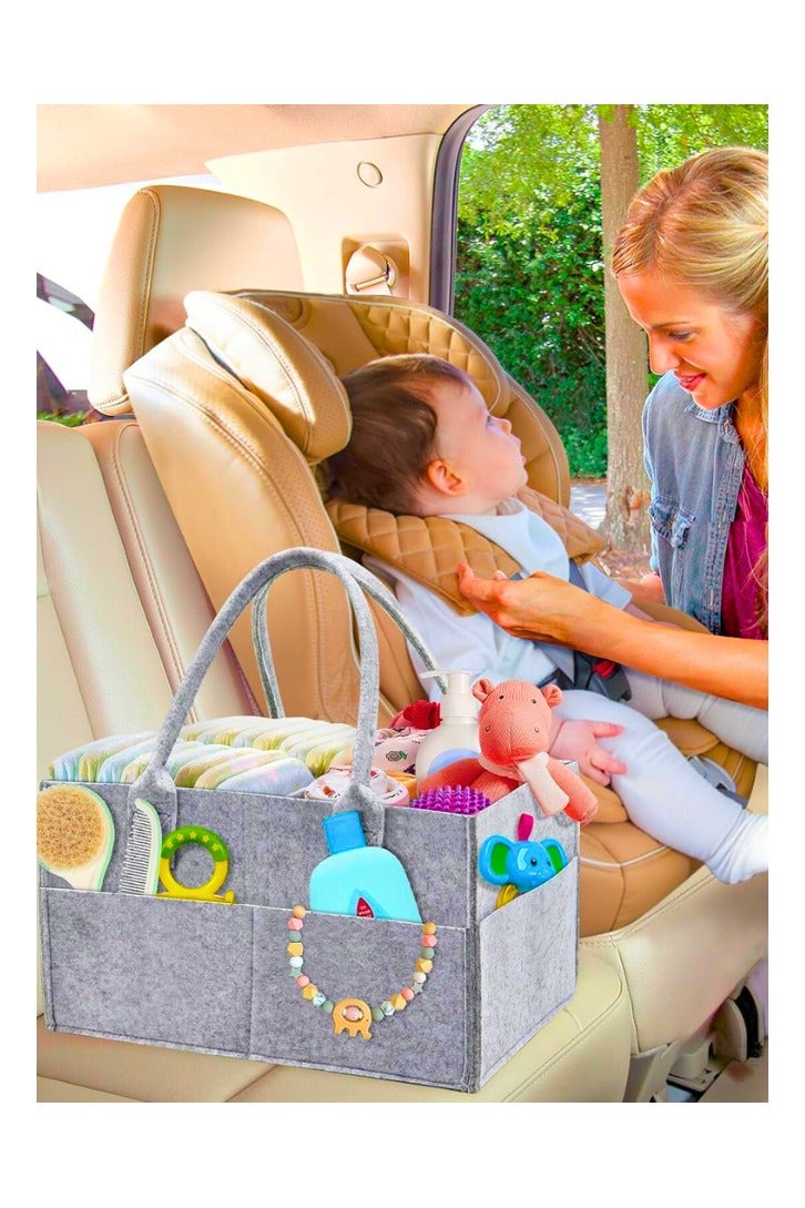 Chase Up Grey Felt Baby Diaper Caddy Nursery Storage Wipes Bag Nappy Organizer Container (Grey) - Image 3