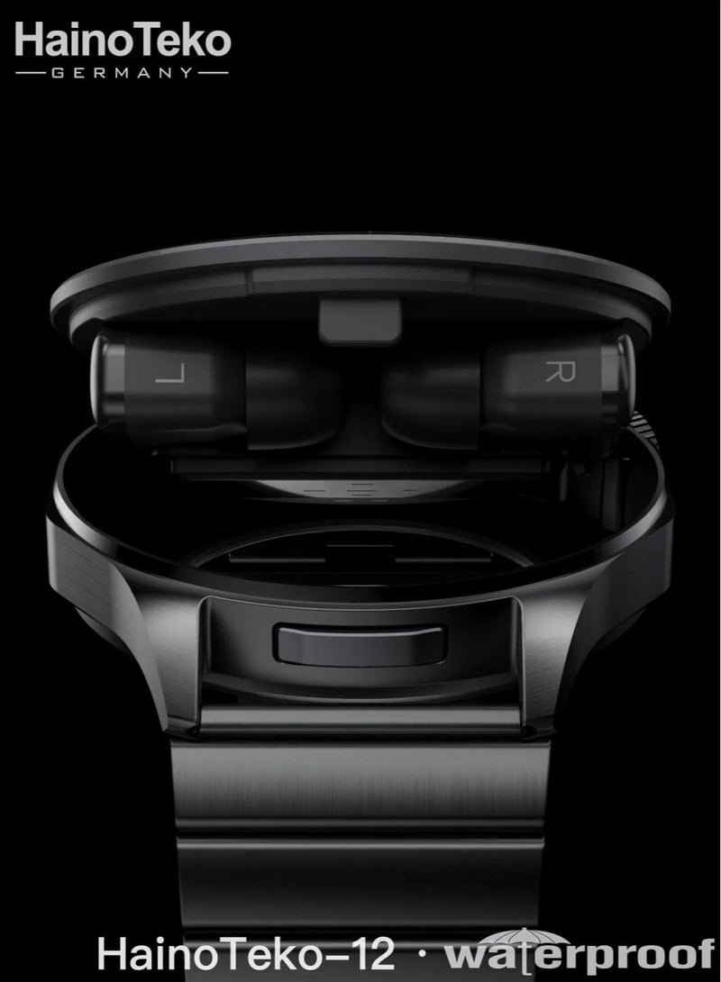 Haino Teko Men's Waterproof Smartwatch with Integrated Wireless Earbuds, AMOLED Display, 3 Strap Options, and Charging Cable - Black Design - Image 5