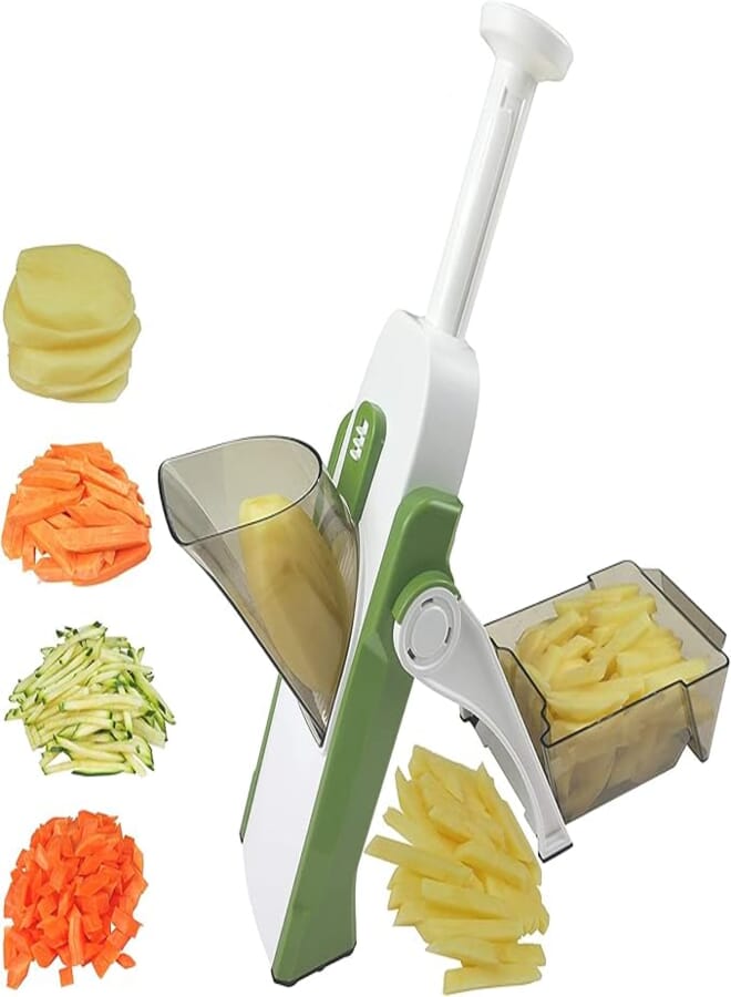 Swift Vegetable Cutter, Multifunctional Vegetable Slicer with Stainless Steel Blades, Manual Food Cutter for Chef and Household (Green)