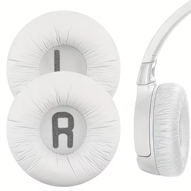 Street27® Earpad Cushion Compatible with JBL C300SI, T250SI, T450, T460BT, T600, T500BT, 520BT Headphones, Frog Leather & Soft Memory Foam 70mm Ear Pads Cushions (White) - Image 1