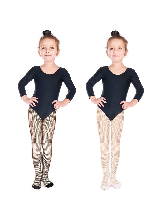 2 زوج من جوارب شبكية للفتيات جوارب شبكية لامعة للأطفال (أسود، أبيض، S) - Image 1