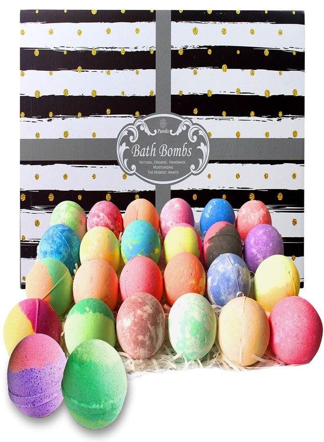Purelis Fathers Day Bath Bomb Gift Set for Men. 24 Luxury Bath Bombs Individually Wrapped Bulk Moisturizing Organic Bath Fizzies for Women, Men Kids! Best Bath Spa Set for Dad & Teens! Gifts for Him - Image 1