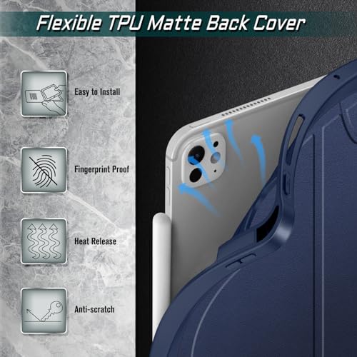 Fintie Magnetic Stand Case for iPad Pro 11-inch (M5) 2025 / (M4) 2024 - Multiple Angles Shockproof Rugged Soft TPU Cover with Pencil Holder, Auto Wake/Sleep, Navy - Image 5