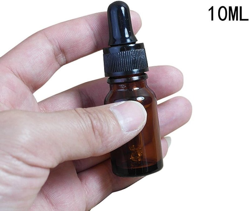 ericotry 12 PCS Refillable 10ML Amber Glass Droppers Essential Oil Bottles Aromatherapy Cosmetics Elite Fluid Container Jar Pot Holder with Glass Eye Dropper and Black Caps - Image 2