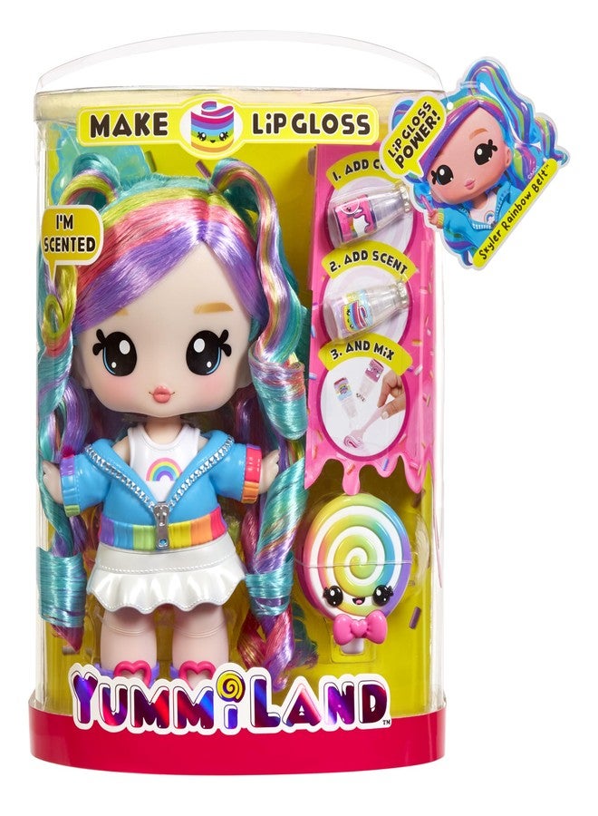 Yummiland Large Doll + Lip Gloss Pet - Skyler Rainbow Belt, with DIY Lip Gloss Kit, Ages 4+ - Image 1