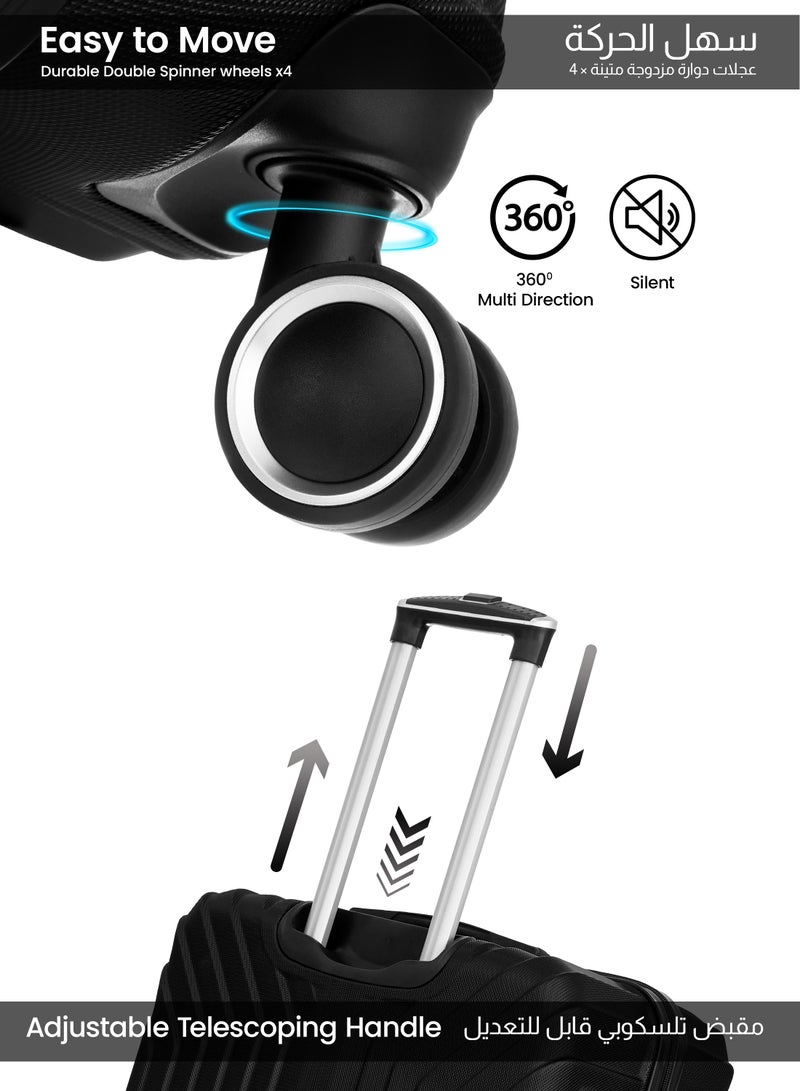 بارا جون طقم حقائب سفر وينسو قطعتين | خفيفة الوزن صغيرة  كجم وكبيرة  كجم بعجلات  صلبة سوداء - Image 3