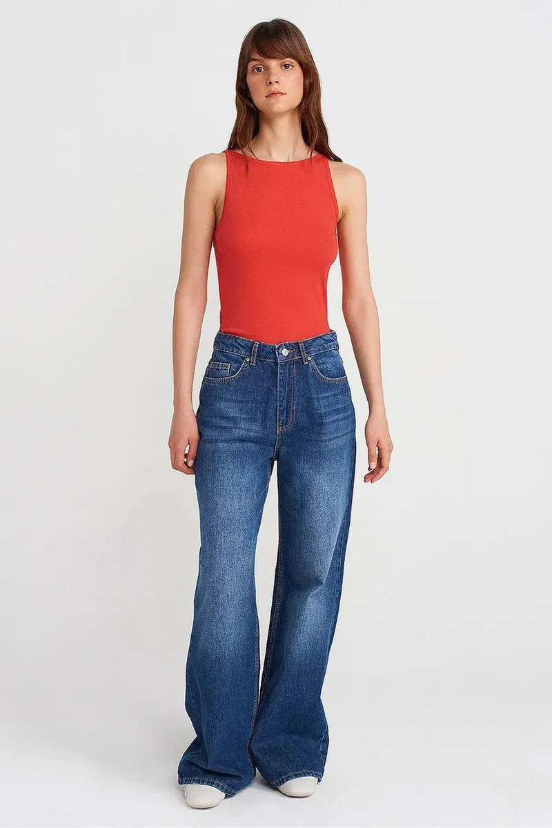 Dilvin Brick Red DILVIN Ribbed Halterneck Slim-Fit Blouse for Women | Best Price UAE