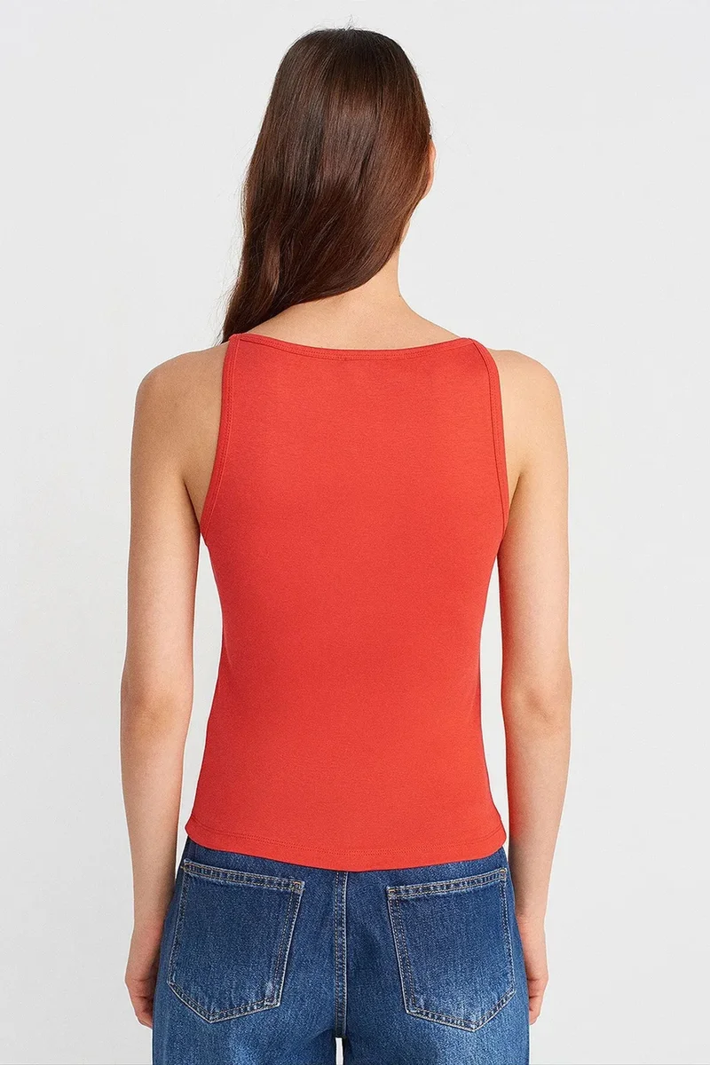 Dilvin Brick Red DILVIN Ribbed Halterneck Slim-Fit Blouse for Women | Best Price UAE