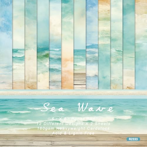 DESEACO Scrapbook Paper Pad 6x6 Craft Paper Single-Sided Watercolor Seaside Background Beach Ocean Theme, Wedding, Birthday Party Decoration Sheets 24 - Image 1