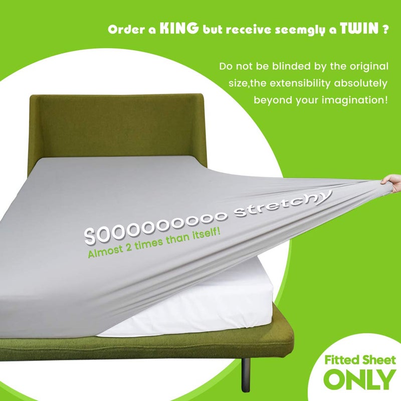 COSMOPLUS Fitted Sheet- COSMOPLUS King Fitted Sheet Onlyï¼ˆNo Flat Sheet or Pillow Shamsï¼‰,4 Way Stretch Micro-Knit,Snug Fit,Wrinkle Free,for Standard Mattress and Air Bed Mattress from 8â€ Up to 14â€,Light Gray - Image 2